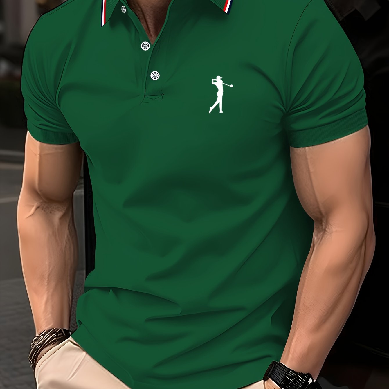 Golf Print Polo Shirt, Men'S Top, Summer Casual Short-Sleeve Shirt