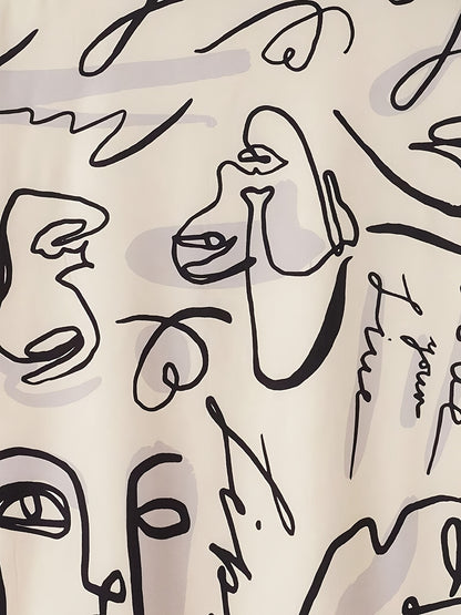 Men's Casual Short Sleeve Button-Up Shirt with Artistic Rose & Calligraphy Print - White with Beige Contrast, Breathable Summer Shirt, Machine Washable Regular Fit for Outdoor & Casual Wear, Nontransparent Fabric