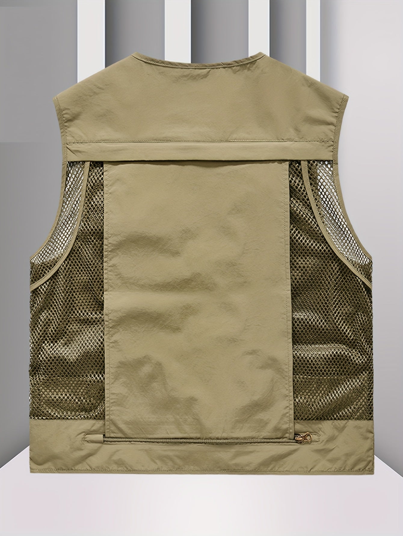 Gilet en Nylon pour Hommes | Conception à Multipoches pour Activités Extérieures | Panneaux en Maille Respirante et Poches Zippées | Polyvalent Toutes Saisons | Idéal pour la Randonnée, la Pêche & l'Entraînement | Durable & Confortable | Vert Olive
