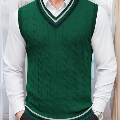 Gilet Homme Sans Manches Col en V Tricoté, Design Décontracté et Rétro, Idéal pour l'Automne et l'Hiver, Parfait pour un Look Décontracté et Sophistiqué en Toute Occasion