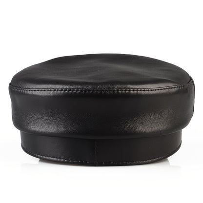 Men's genuine leather sheepskin flat top hat, retro British style, high-quality leather, suitable for all seasons
