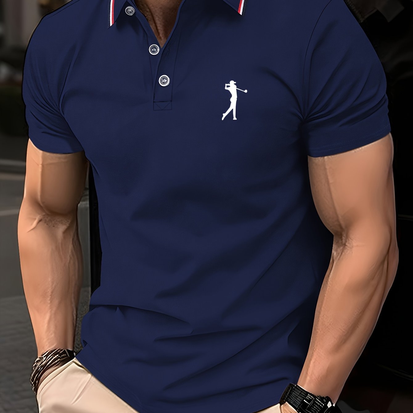 Golf Print Polo Shirt, Men'S Top, Summer Casual Short-Sleeve Shirt