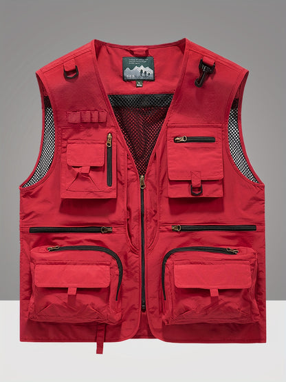 Gilet en Nylon pour Hommes | Conception à Multipoches pour Activités Extérieures | Panneaux en Maille Respirante et Poches Zippées | Polyvalent Toutes Saisons | Idéal pour la Randonnée, la Pêche & l'Entraînement | Durable & Confortable | Vert Olive