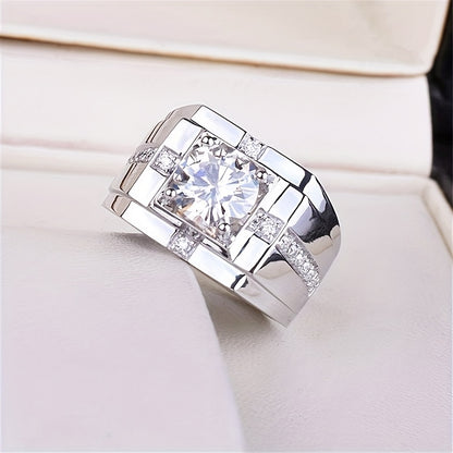 925 Pure Silvery Ring with Sparkling Synthetic Zirconia, and Dominant High-Quality Jewelry for Men
