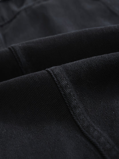 Veste décontractée en denim pour homme - Style moto, couleur unie, boutonnage, tissu non extensible, idéale pour le printemps\u002Fl'automne