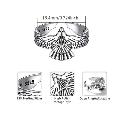 Men's and Women's Fashion Retro Punk Style 3.2g Eagle Adjustable Ring, Perfect for Everyday Versatility