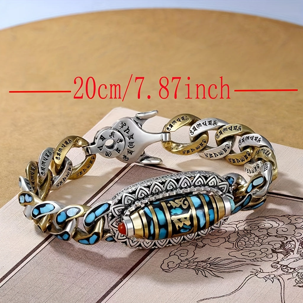 2pcs Six-Character Mantra Nine-Eye Dzi Bracelet Ring, Men'S Fortune, Gift