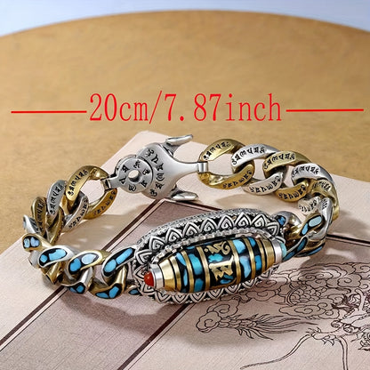 2pcs Six-Character Mantra Nine-Eye Dzi Bracelet Ring, Men'S Fortune, Gift