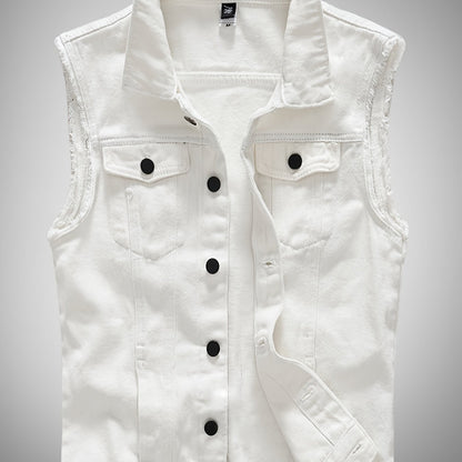 Veste décontractée en denim pour homme - Style moto, couleur unie, boutonnage, tissu non extensible, idéale pour le printemps\u002Fl'automne