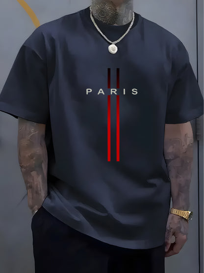 1pc Men'S Fashion Casual Crew Neck T-Shirt, 100% Polyester Knit Fabric, Slight Stretch, Alphabet Pattern, Summer Short Sleeve Tee