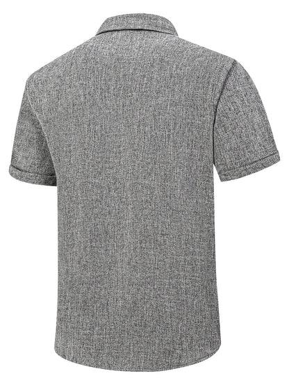 Men's Casual Linen Button- Shirt - Short Sleeve, Black & Gray, Lightweight & Breathable, Perfect for Beach, Summer, Weddings & Outdoor Activities, Outdoor Casual Top | Turndown Collar Shirt | Breathable Material