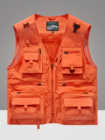 Gilet en Nylon pour Hommes | Conception à Multipoches pour Activités Extérieures | Panneaux en Maille Respirante et Poches Zippées | Polyvalent Toutes Saisons | Idéal pour la Randonnée, la Pêche & l'Entraînement | Durable & Confortable | Vert Olive