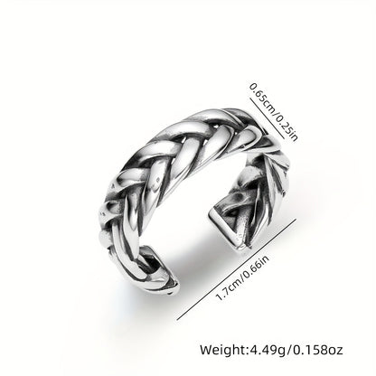 1PC 925 Sterling Silver Vintage Couple Braided Rope Ring Aged Geometric Open Ring For Men And Women Holiday Birthday Anniversary Gift (about 4.49g)