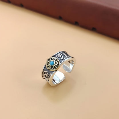 Vintage Six-Word Mantra Sterling Silver Ring for Men, S925 Silver Distressed Craftsmanship Creative Index Finger Ring