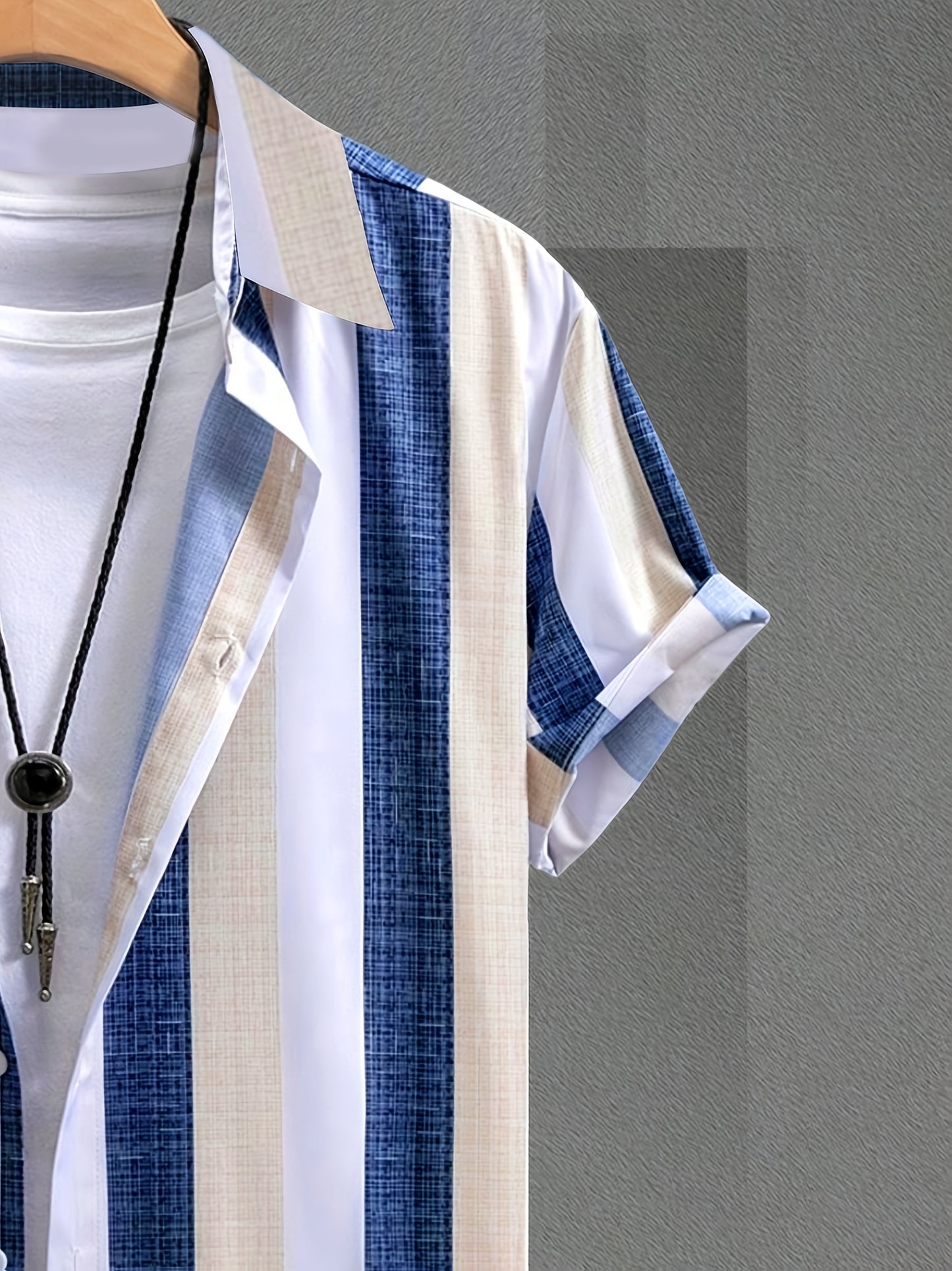 Men's Summer Casual Striped Button-Up Shirt - Short Sleeve, Lightweight & Breathable for Outdoor Activities, Beach, and Casual Attire, Beach Clothes, Beach Apparel, Classic Collar, Durable Clothing