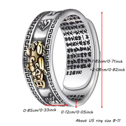 A Unisex Feng Shui Ring featuring Pixiu for Attracting Wealth, Warding Off Evil Spirits, And Enhancing Career Luck, Plated with Silver Plated Plated