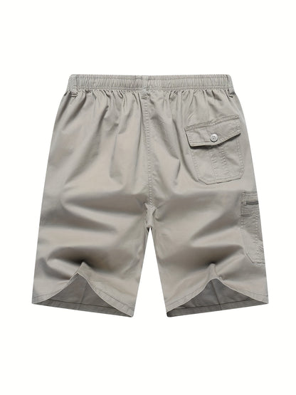 Men'S Casual Cotton Cargo Shorts - Versatile Drawstring Waist, Multiple Pockets, Zipper Fly, Ideal for Hiking & Fishing, Summer Wear