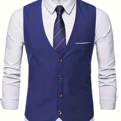Gilet de Costume à Col en V, Style Rétro Décontracté pour Homme, Gilet Cintré Uni à Simple Boutonnage pour Tenue de Soirée