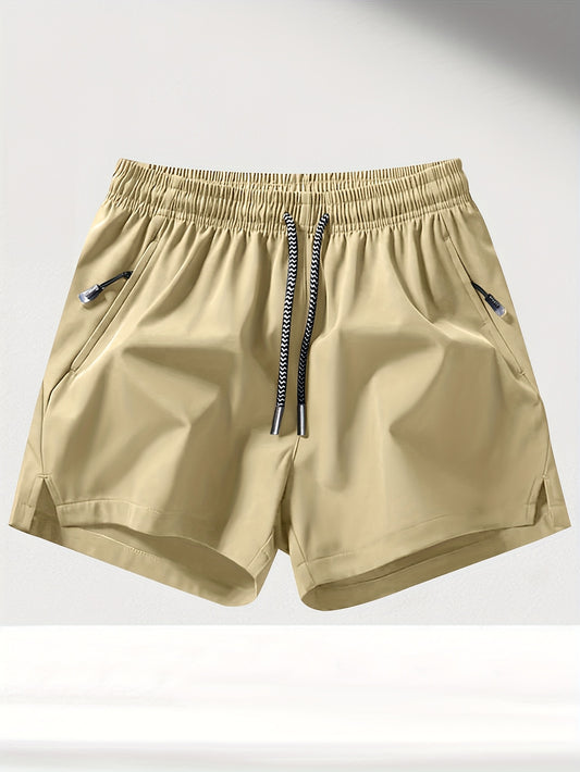 5pcs Men'S Summer Sports Shorts - Breathable, Lightweight, Moisture-Wicking Drawstring Waist, Solid Colors (Green, Red, Purple, Blue, Tan) for Casual, Outdoor, and Athletic Activitie