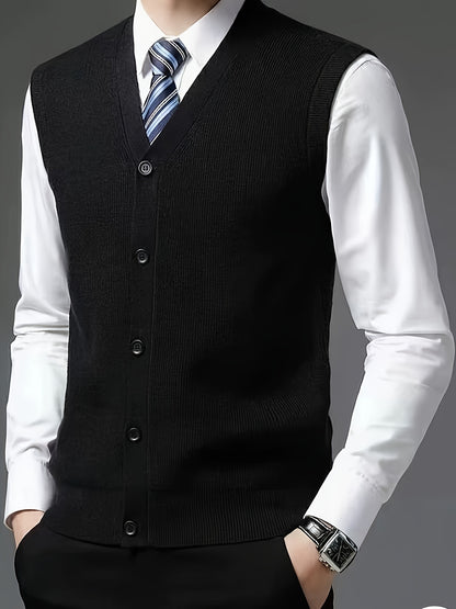 Gilet à col en V de couleur unie tricoté confortable et à la mode pour hommes 1 pièce (Jiang Xuyu)