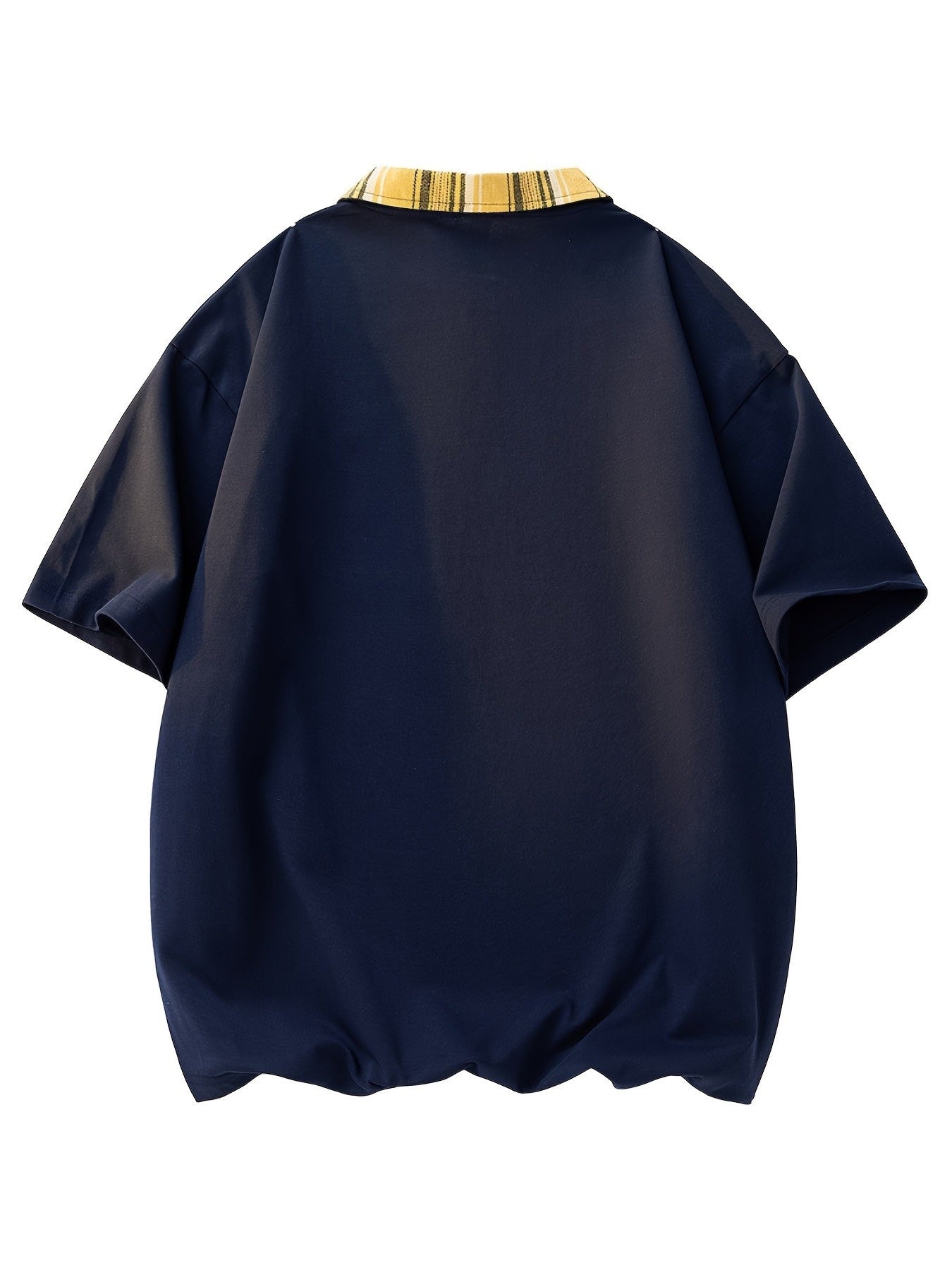 Men'S Casual Color Block Polo Shirt - Short Sleeve, Breathable Polyester, Summer Essential with Yellow and White Check Collar, Relaxed Fit for Weekend Attire, Casual Summer Shirt | Check Pattern Shirt | Polyester Fabric