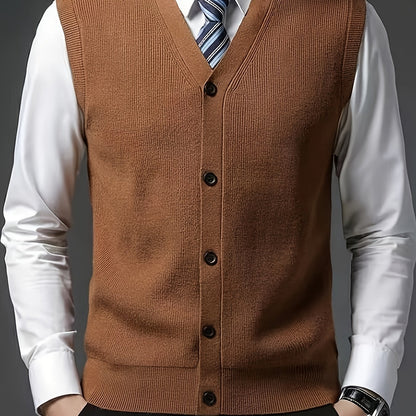 Gilet à col en V de couleur unie tricoté confortable et à la mode pour hommes 1 pièce (Jiang Xuyu)