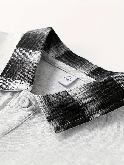 Men'S Casual Color Block Polo Shirt - Short Sleeve, Breathable Polyester, Summer Essential with Yellow and White Check Collar, Relaxed Fit for Weekend Attire, Casual Summer Shirt | Check Pattern Shirt | Polyester Fabric