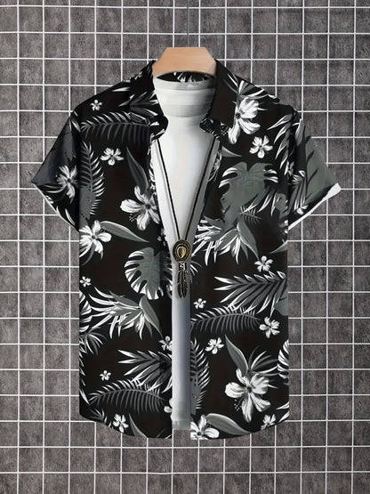 Men'S Summer Short-Sleeve Button-Up Shirt with Prints