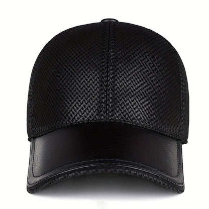 New Arrival - Stylish Plaid Baseball Cap for Women & Men | Genuine Leather Trimmed | Breathable Mesh Back | Adjustable Fit | Sun Protection | Versatile Fashion Accessory, Baseball Ca