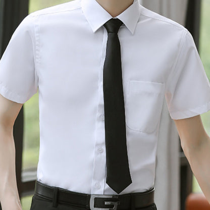 Men'S Solid Color Short Sleeve Dress Shirt - Business Casual Button-Up with Collar, Regular Fit for Office, Parties & Casual Outings (Spring\u002FFall), Short Sleeve Dress Shirt, Spring Fall Attire, Classic Collar, Nonstretch Fabric