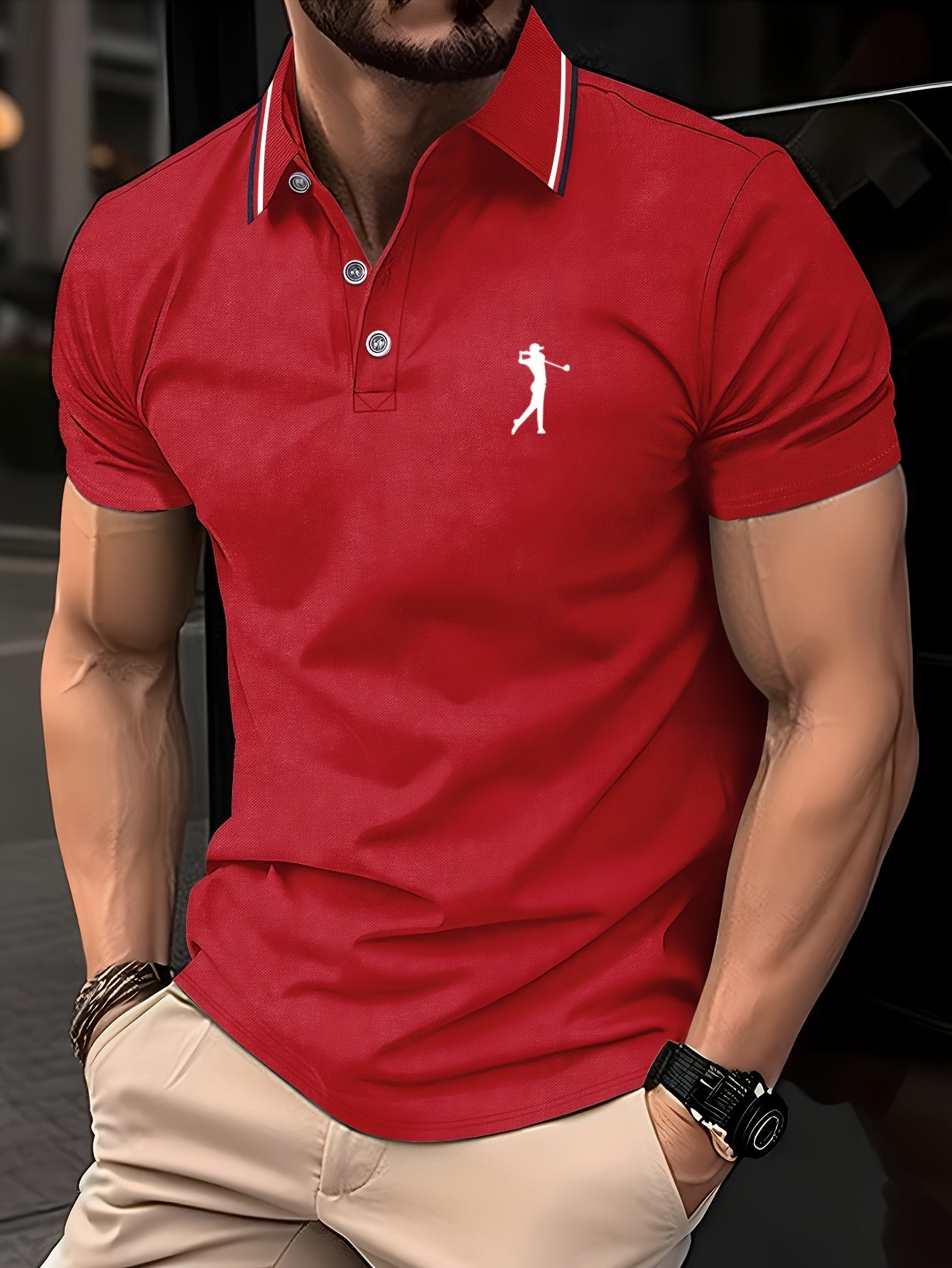 Golf Print Polo Shirt, Men'S Top, Summer Casual Short-Sleeve Shirt