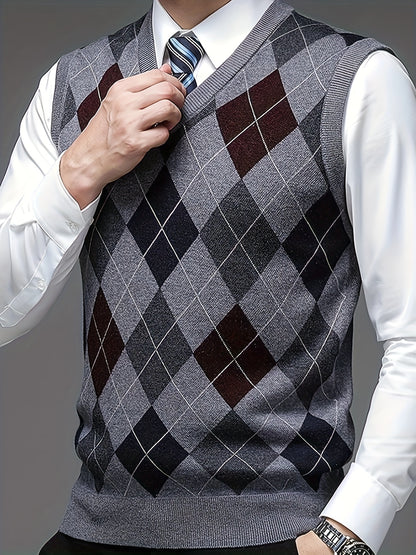 Gilet Tricoté à Col en V pour Homme - Pull Sans Manches Toutes Saisons, Polyvalent pour Tenue Décontractée, Bureau et Mariage - Lavable en Machine, Coupe Régulière, Élasticité Moyenne, Noir