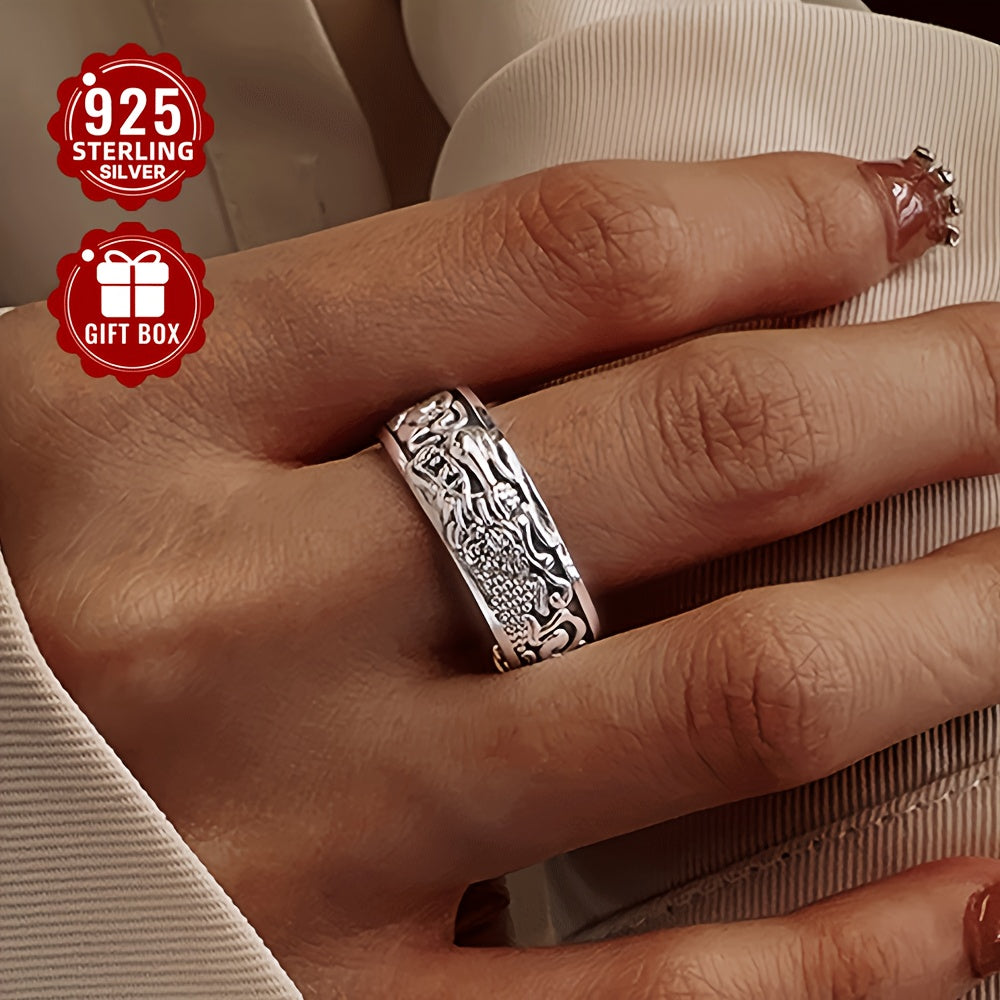 A Stylish And Bold Dragon Pattern Design Ring Made Of Sterling Silver, Weighing Approximately 6.6g, Suitable For Both Men And Women To Wear At Parties And Events.
