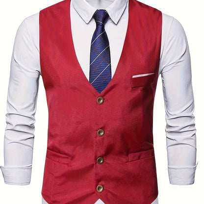 Gilet de Costume à Col en V, Style Rétro Décontracté pour Homme, Gilet Cintré Uni à Simple Boutonnage pour Tenue de Soirée