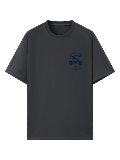 Men's Original Motorcycles Graphic T-Shirt - Casual Street Style Short Sleeve Crewneck Tee, White with Blue Print, Polyester Blend, Los Angeles Parts & Accessories Design