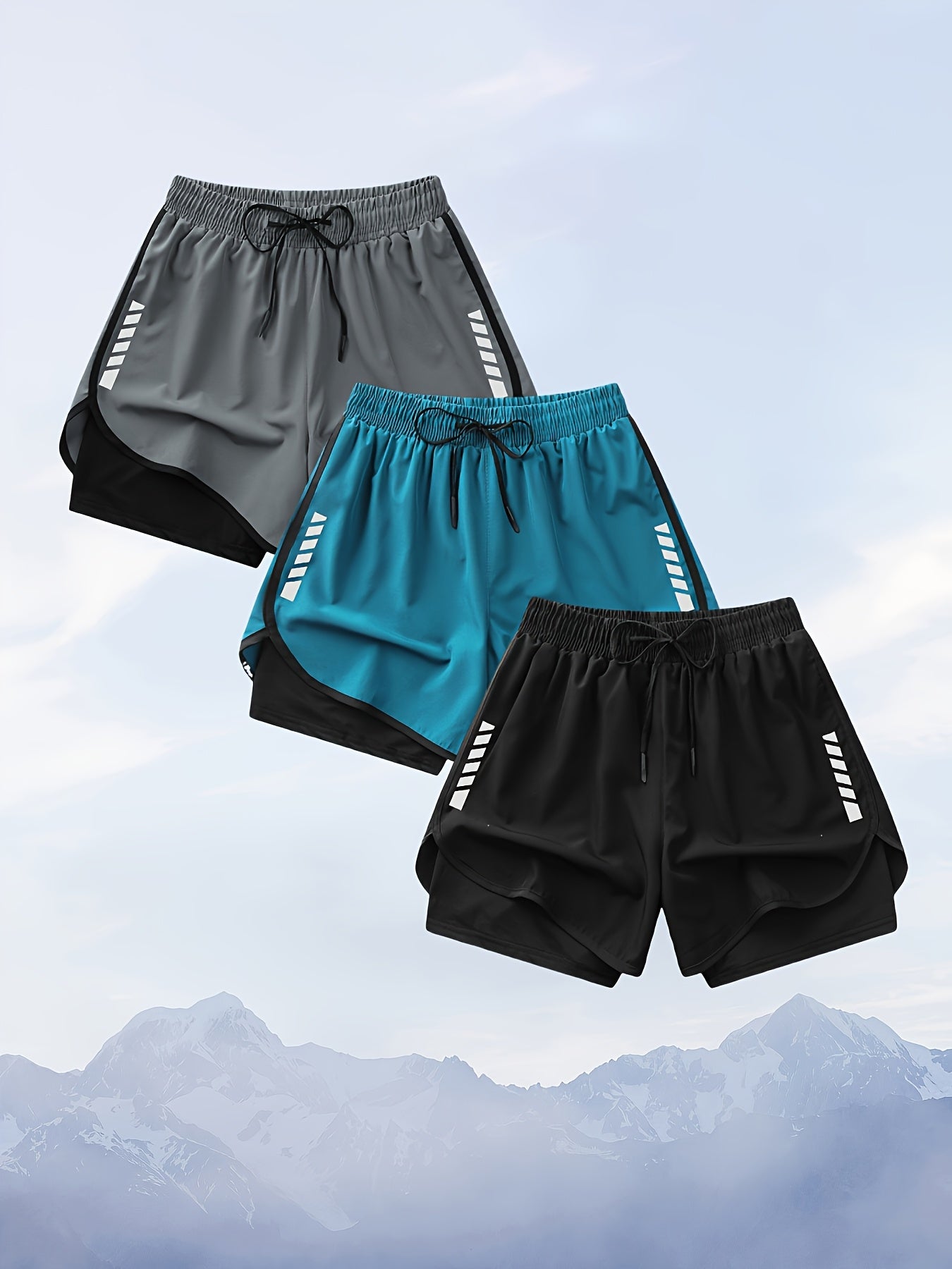 3-Pack Fake Two-Piece Summer Sports Shorts for Men And Women Quick-Drying Three-Point Running Training Fitness Lining American Basketball Two-In-One Shorts for Middle-Aged And Young People