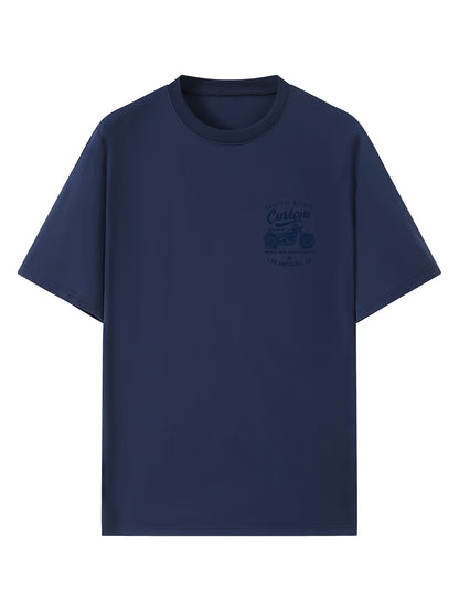 Men's Original Motorcycles Graphic T-Shirt - Casual Street Style Short Sleeve Crewneck Tee, White with Blue Print, Polyester Blend, Los Angeles Parts & Accessories Design