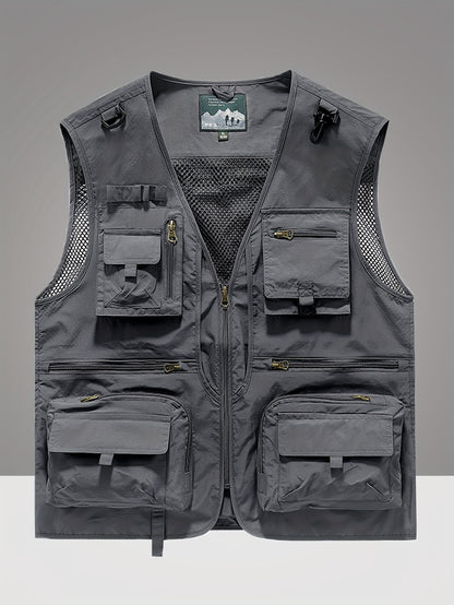Gilet en Nylon pour Hommes | Conception à Multipoches pour Activités Extérieures | Panneaux en Maille Respirante et Poches Zippées | Polyvalent Toutes Saisons | Idéal pour la Randonnée, la Pêche & l'Entraînement | Durable & Confortable | Vert Olive