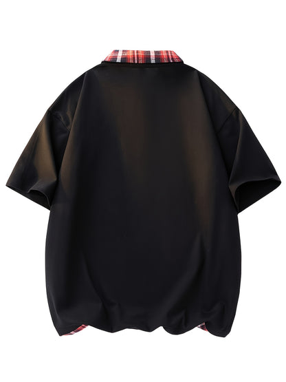 Men'S Casual Color Block Polo Shirt - Short Sleeve, Breathable Polyester, Summer Essential with Yellow and White Check Collar, Relaxed Fit for Weekend Attire, Casual Summer Shirt | Check Pattern Shirt | Polyester Fabric