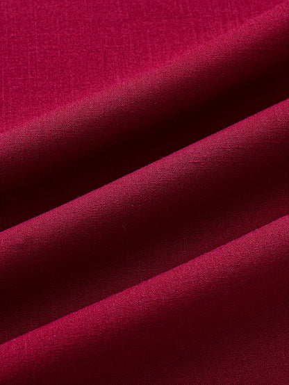 Men's red solid color shirt short sleeved casual shirt Men's invisible button shirt beach casual party summer camping fishing outdoor shirt