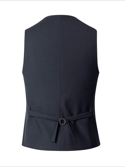 Gilet Sans Manches à Double Boutonnage pour Homme - Noir, Col en V, Léger et Élégant pour Affaires ou Occasions Formelles