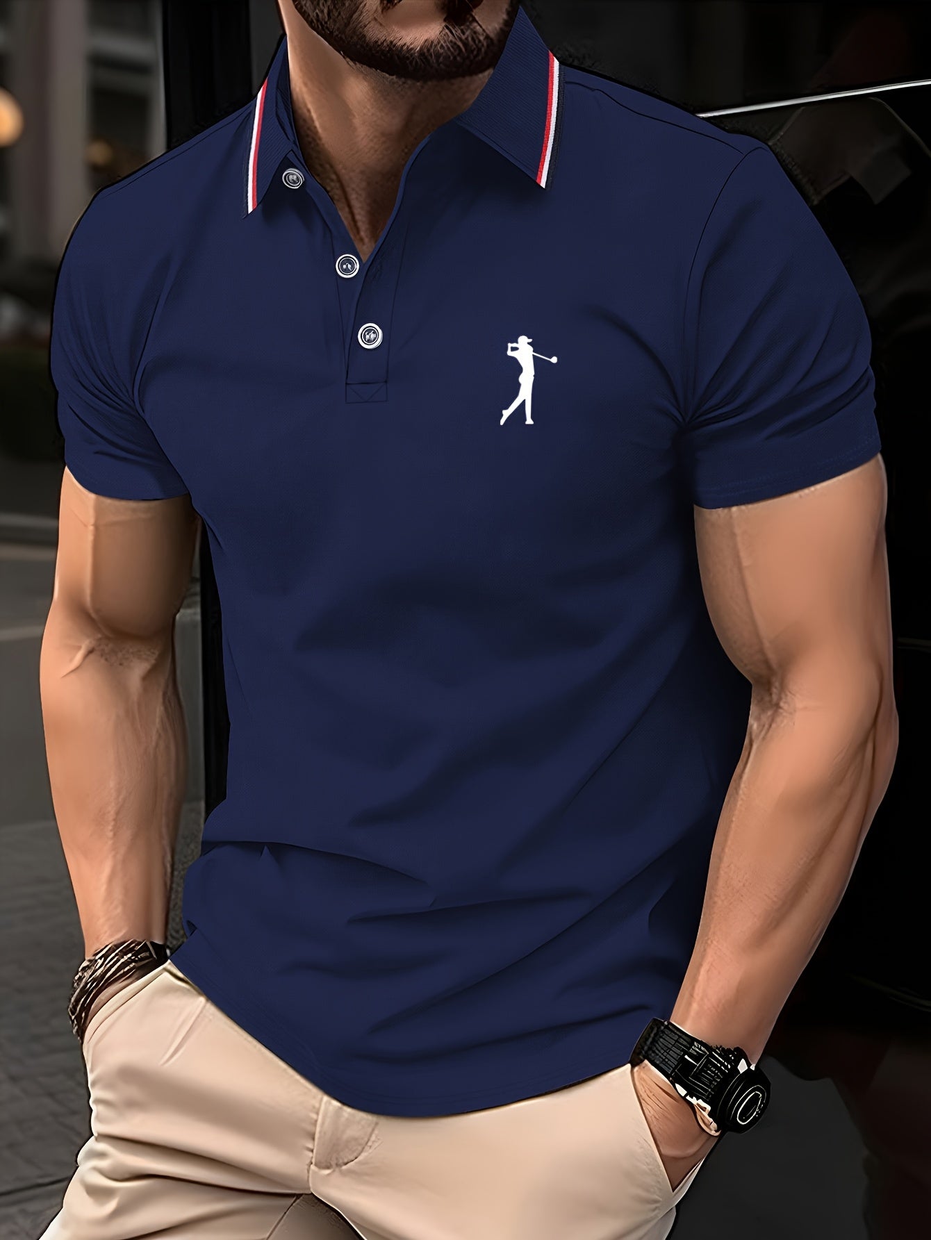 Golf Print Polo Shirt, Men'S Top, Summer Casual Short-Sleeve Shirt