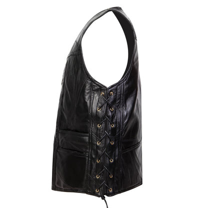 1pc Veste sans Manches en Similicuir ICEBANNER pour Homme, Veste Motocross Clubwear à Boutons-Pression et Lacets Réglables avec Poches Cachées, 100% Similicuir