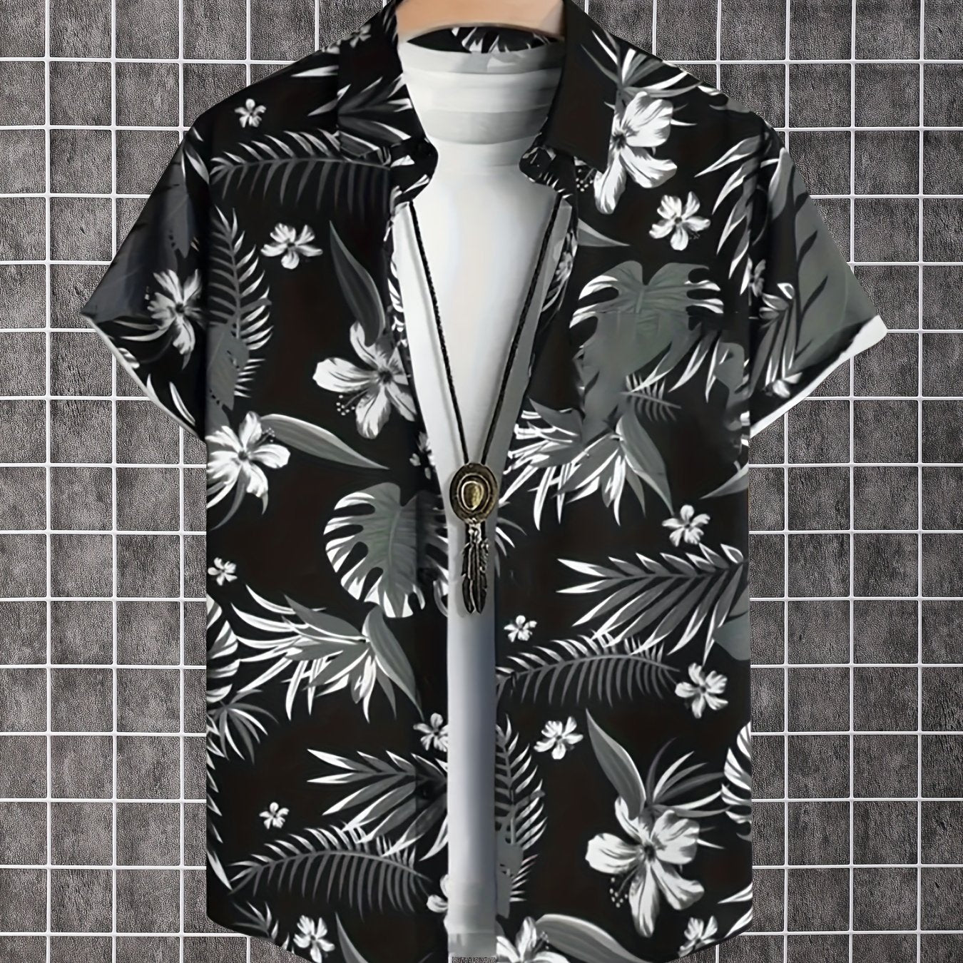 Men'S Summer Short-Sleeve Button-Up Shirt with Prints