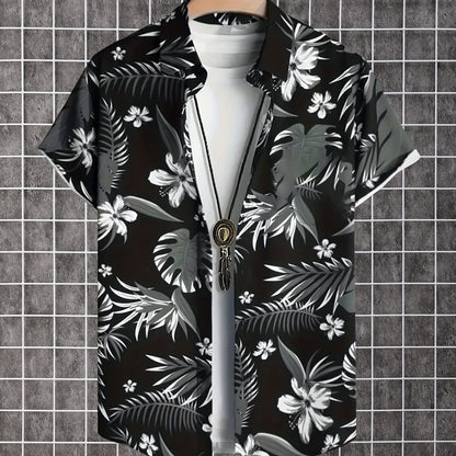 Men'S Summer Short-Sleeve Button-Up Shirt with Prints