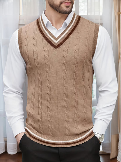 Gilet Homme Sans Manches Col en V Tricoté, Design Décontracté et Rétro, Idéal pour l'Automne et l'Hiver, Parfait pour un Look Décontracté et Sophistiqué en Toute Occasion