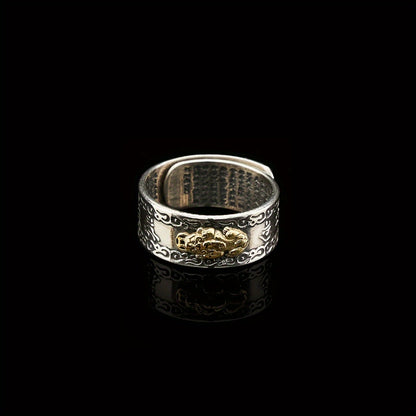 A Unisex Feng Shui Ring featuring Pixiu for Attracting Wealth, Warding Off Evil Spirits, And Enhancing Career Luck, Plated with Silver Plated Plated