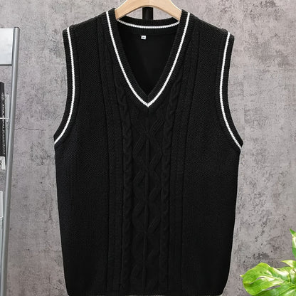 Gilet sans manches en viscose bleue pour homme - Design torsadé décontracté et sportif, col en V, élasticité moyenne, idéal pour la randonnée, les tenues décontractées et les activités de plein air.