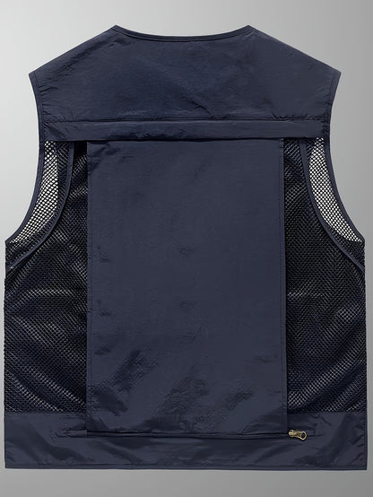 Gilet en Nylon pour Hommes | Conception à Multipoches pour Activités Extérieures | Panneaux en Maille Respirante et Poches Zippées | Polyvalent Toutes Saisons | Idéal pour la Randonnée, la Pêche & l'Entraînement | Durable & Confortable | Vert Olive