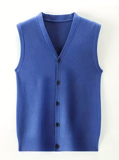 Gilet à col en V de couleur unie tricoté confortable et à la mode pour hommes 1 pièce (Jiang Xuyu)